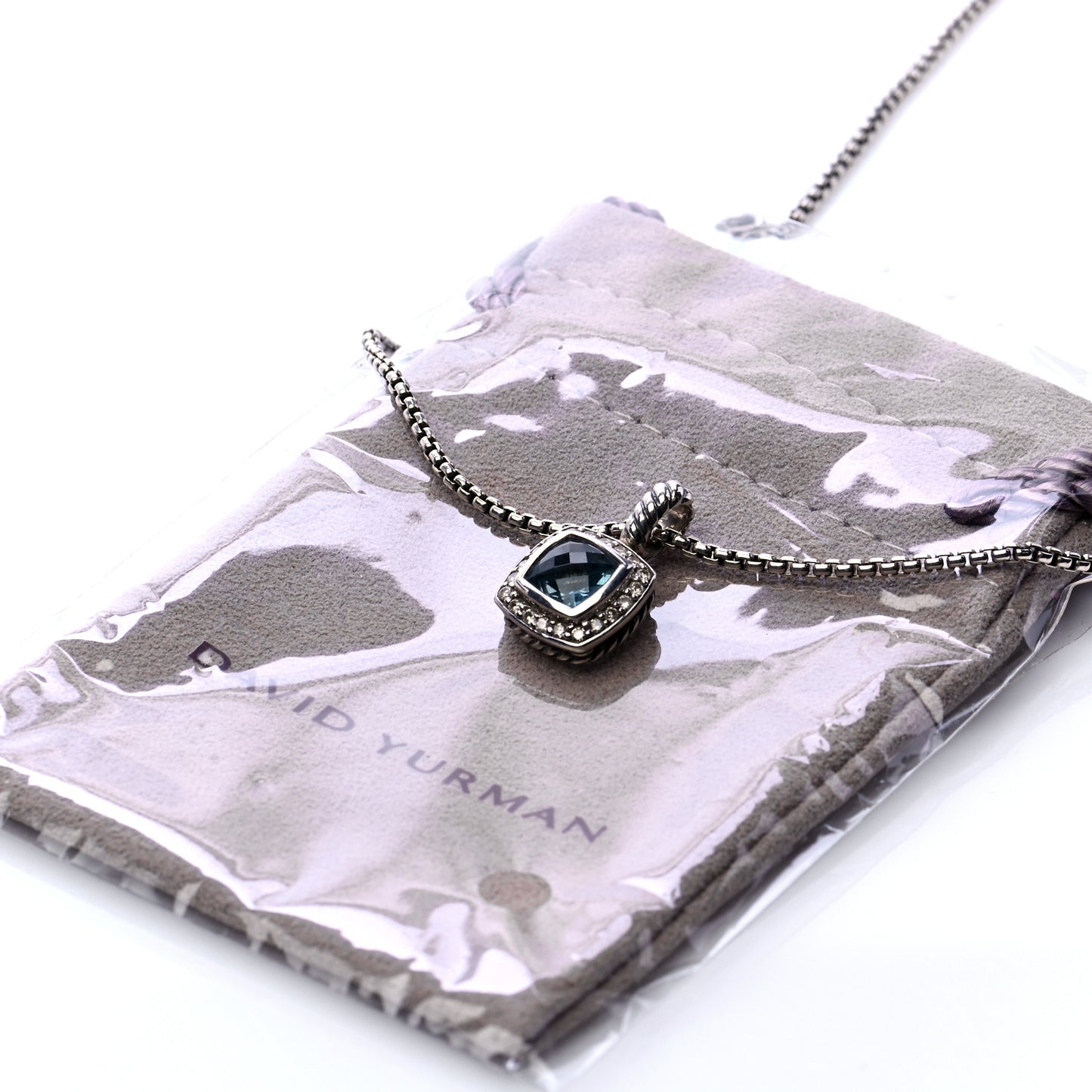 Sterling Silver Diamond Hampton Blue Topaz 7mm Petite Albion Pendant Necklace