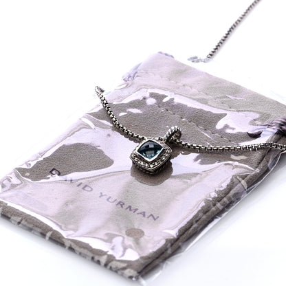 David Yurman Sterling Silver Diamond Hampton Blue Topaz 7mm Petite Albion Pendant Necklace 7 of 7