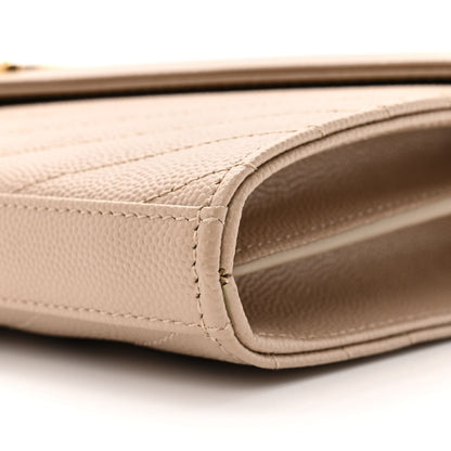 Saint Laurent Grain De Poudre Matelasse Chevron Monogram Chain Wallet Dark Beige 9 of 10