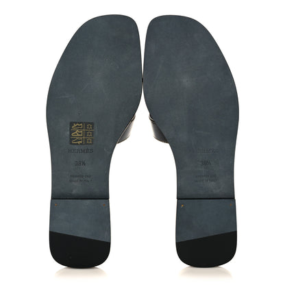 Hermes Box Calfskin Oran Sandals 38.5 Black 5 of 9