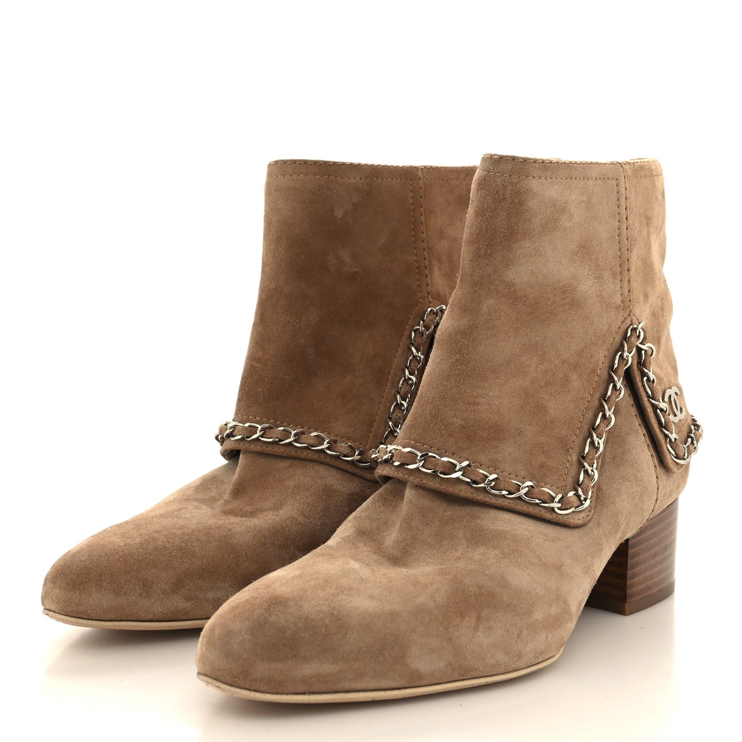 Suede Calfskin Chain CC Short Boots 38.5 Beige