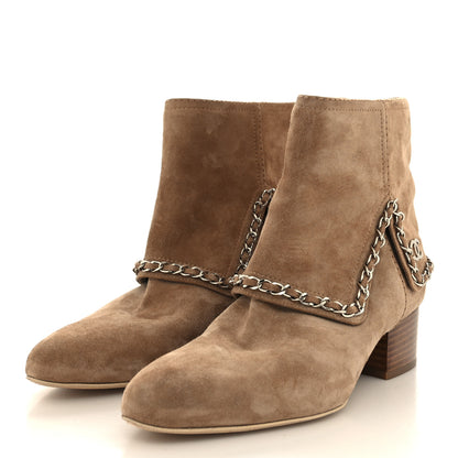 Chanel Suede Calfskin Chain CC Short Boots 38.5 Beige 3 of 8