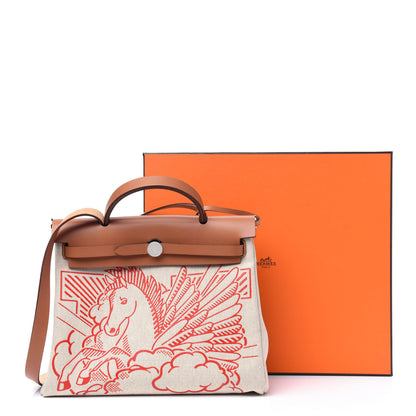 Hermes Vache Hunter Toile Pegase Pop Herbag Zip Retourne 31 PM Capucine Ecru 13 of 13