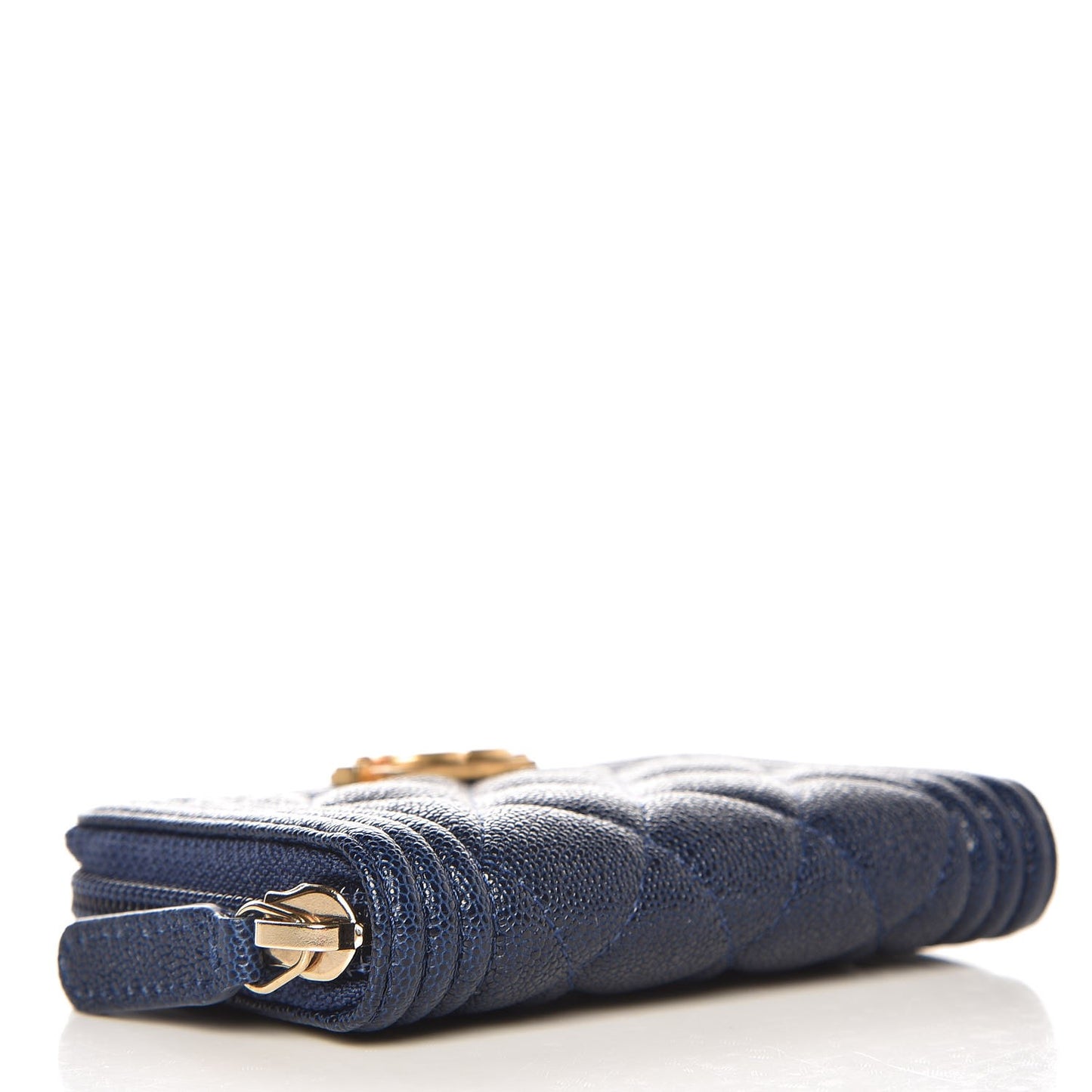 Caviar Quilted Boy Zip Around Coin Purse Wallet Dark Blue