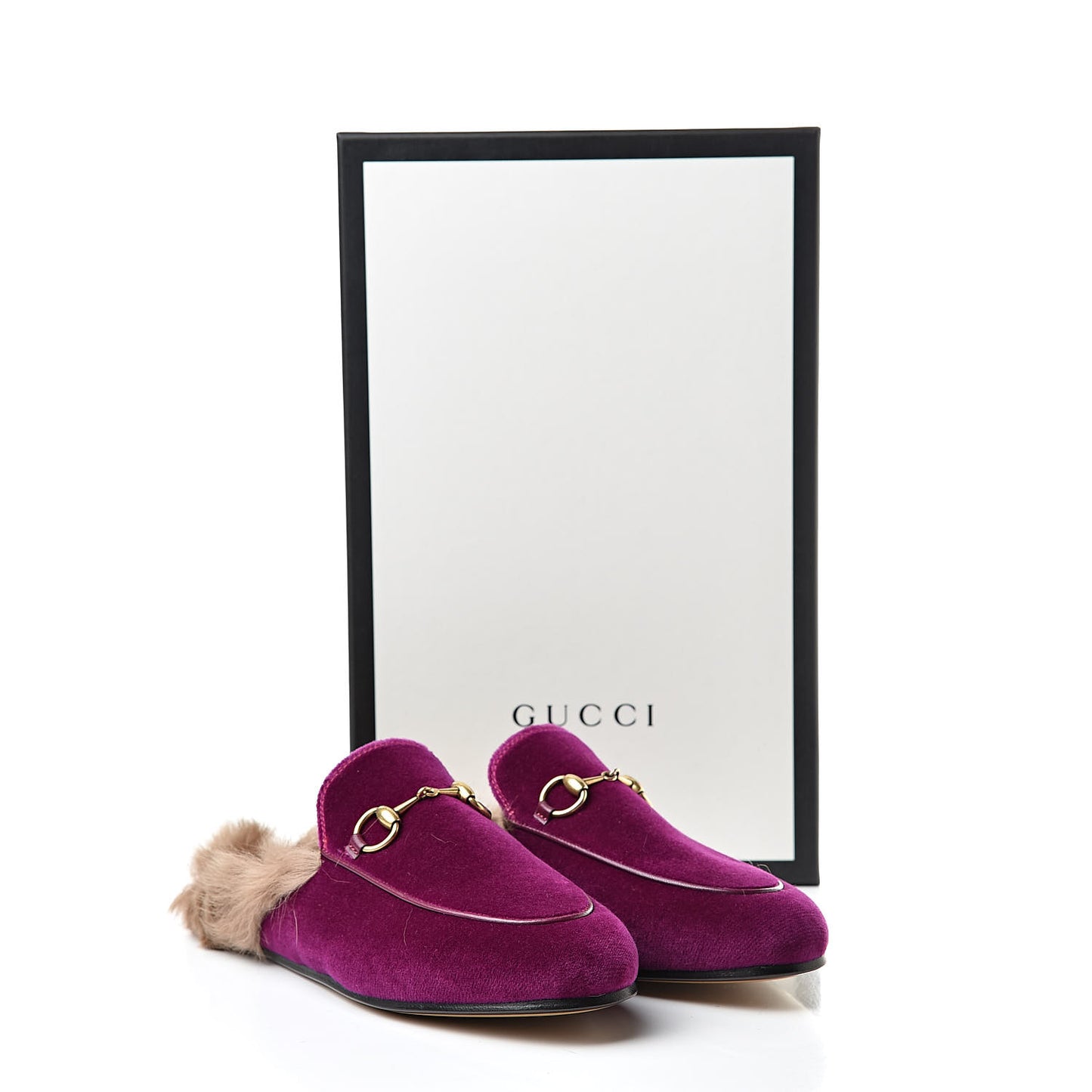 Velvet Fur Womens Princetown Slippers 36 Fucsia Violet Cyclamen Natural