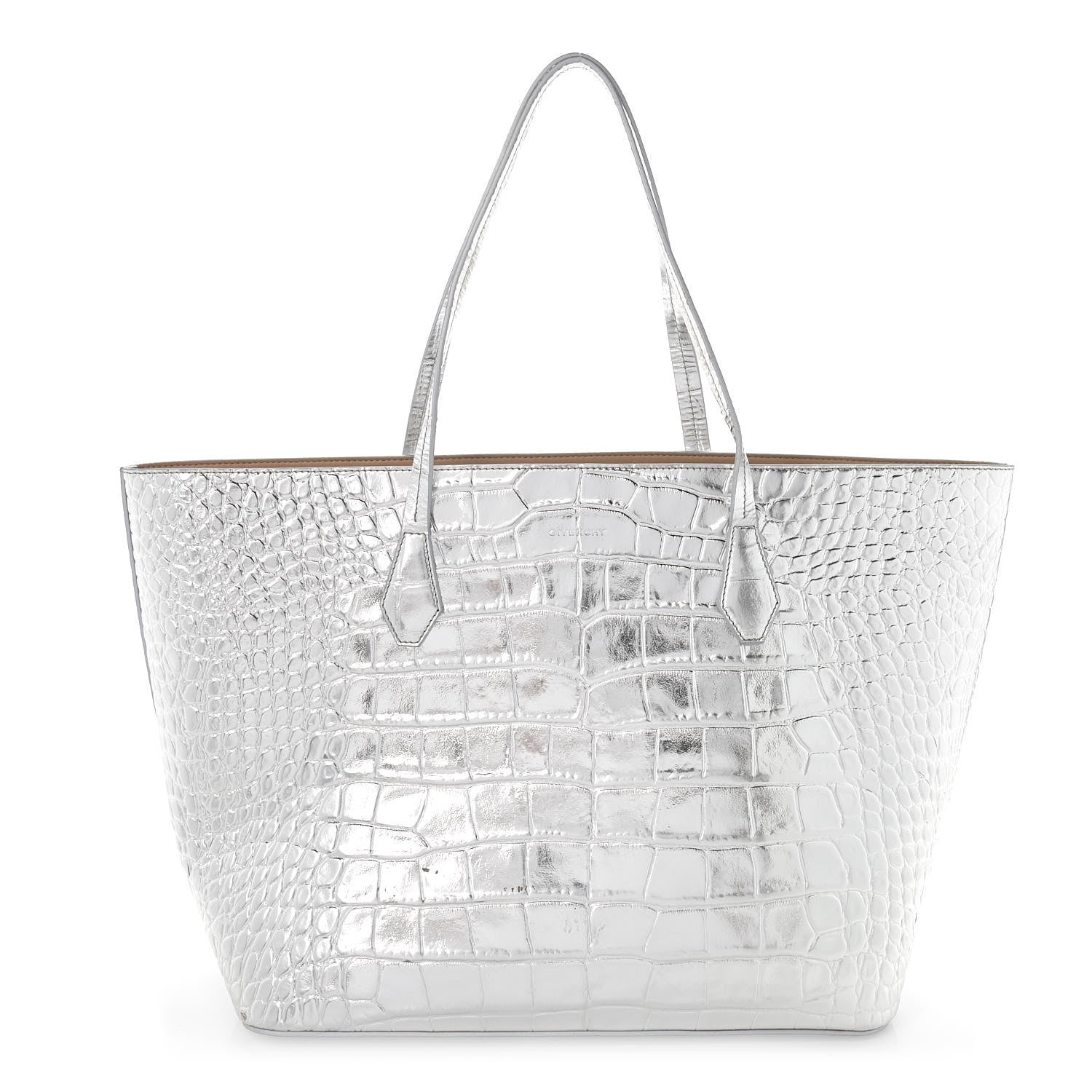 Givenchy Metallic Calfskin Crocodile Embossed Wing Tote Silver 3 of 12