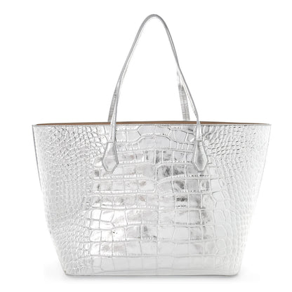 Givenchy Metallic Calfskin Crocodile Embossed Wing Tote Silver 3 of 12
