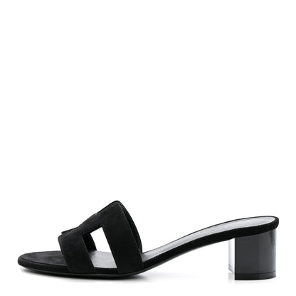 Hermes Suede Goatskin Oasis Sandals 38.5 Black 1 of 9