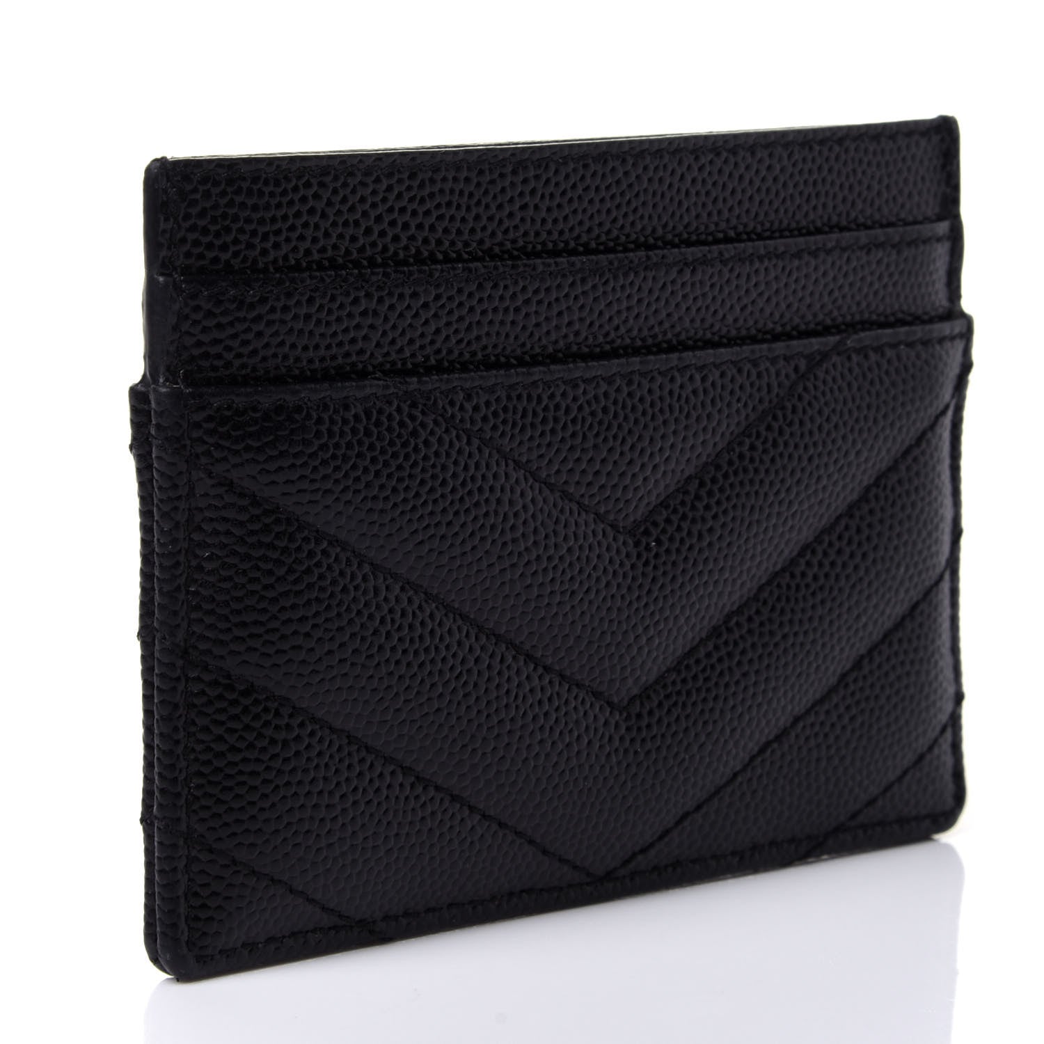Saint Laurent Grain De Poudre Matelasse Chevron Monogram Credit Card Case Black 2 of 4