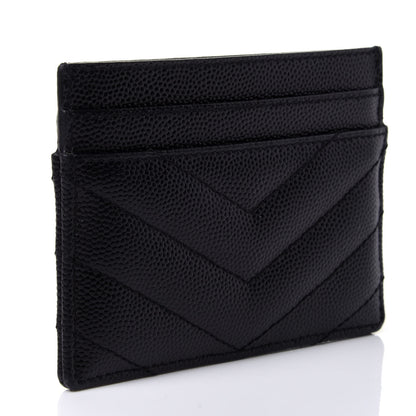 Saint Laurent Grain De Poudre Matelasse Chevron Monogram Credit Card Case Black 2 of 4