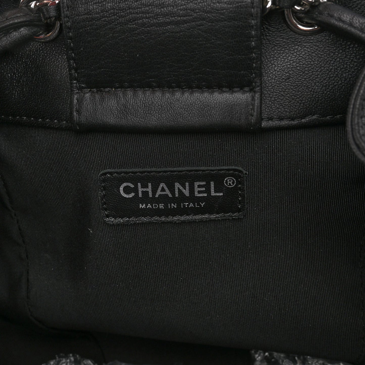 Calfskin Quilted Drawstring Sac Cordon Bag Black