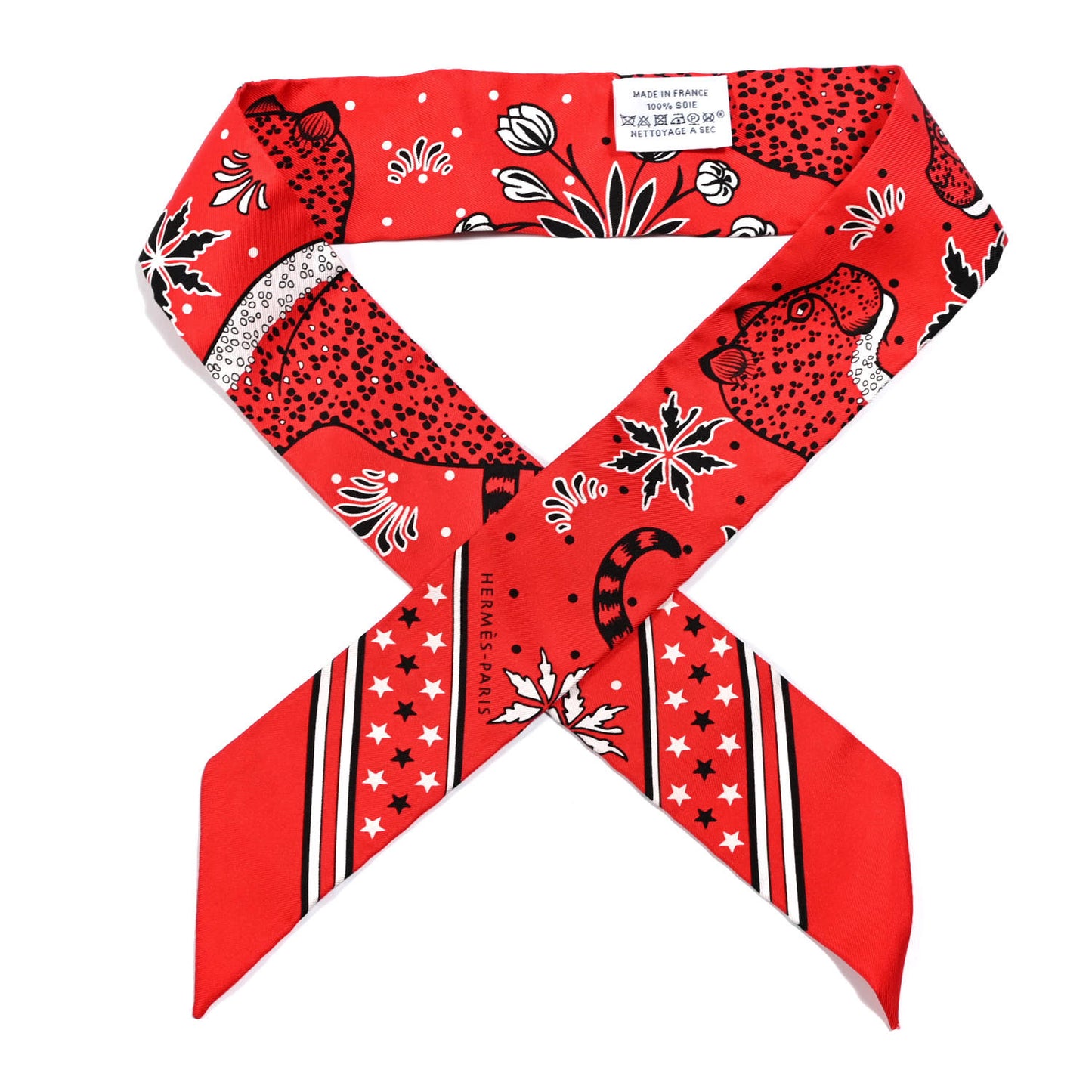 Silk Les Leopards Twilly Rouge Black White