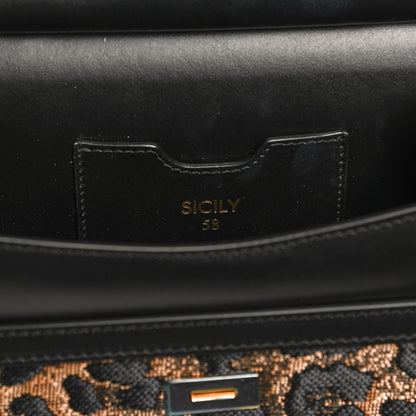 Dolce & Gabbana Calfskin Leopard Print Raffia Medium Sicily 58 Satchel Black Multicolor 10 of 12