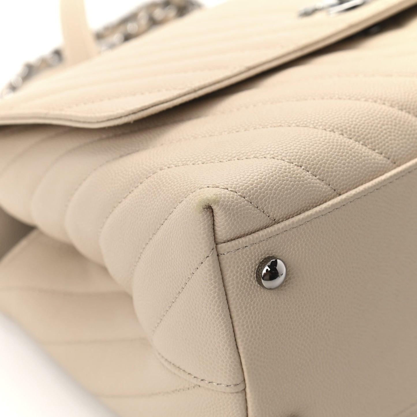 Caviar Chevron Quilted Small Coco Handle Flap Beige