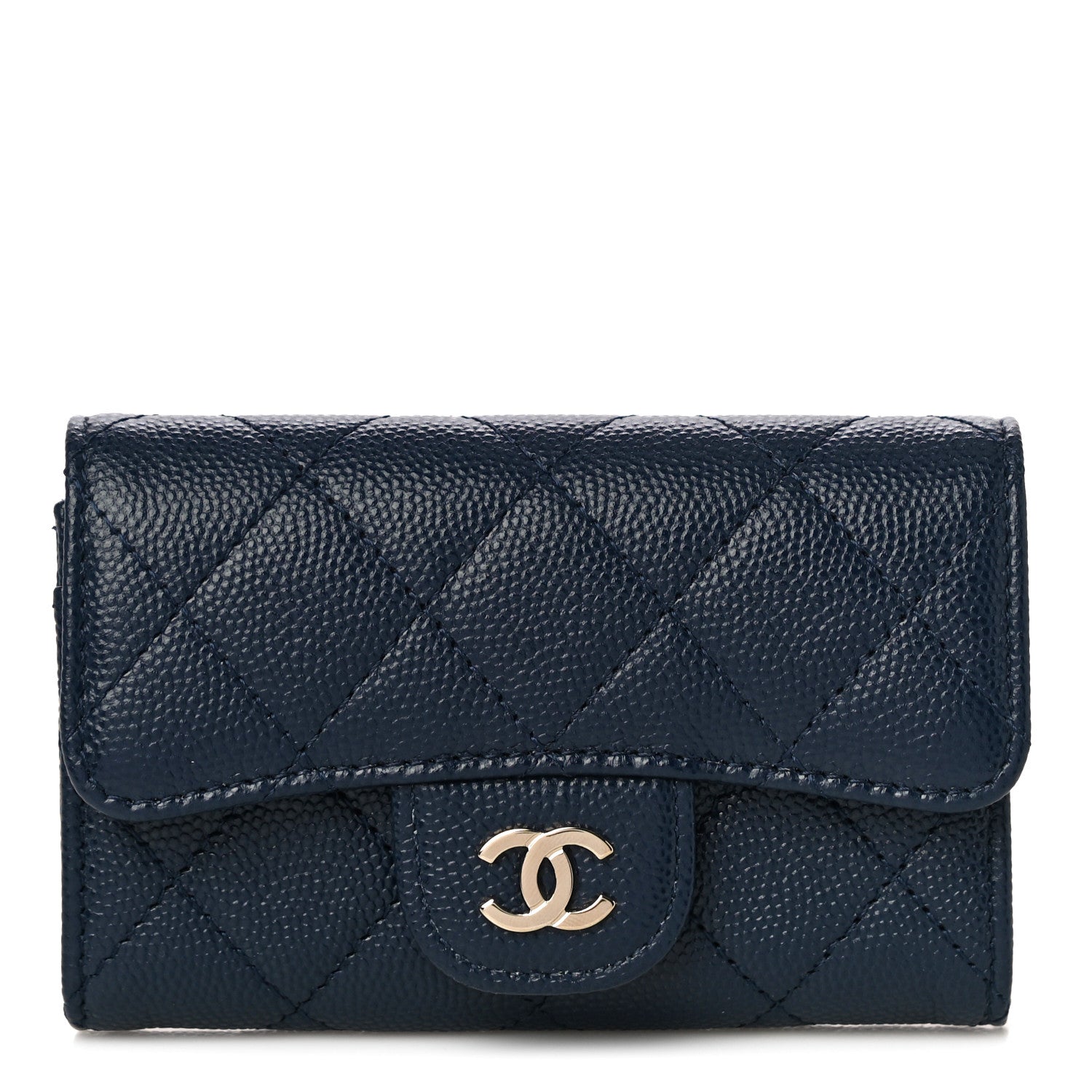 Chanel Caviar Quilted Flap Card Holder Wallet Navy Blue 1 of 12