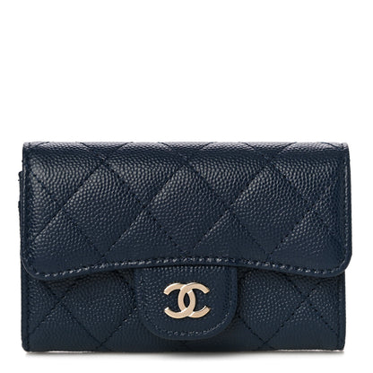 Chanel Caviar Quilted Flap Card Holder Wallet Navy Blue 1 of 12