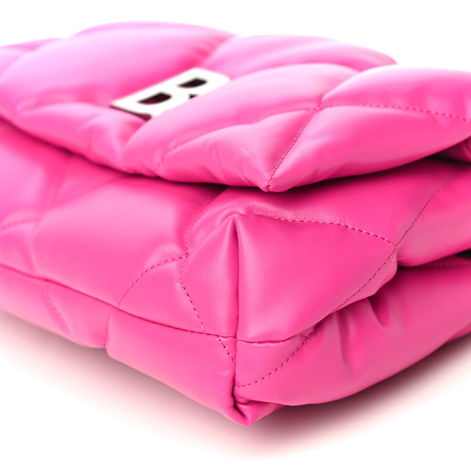 Balenciaga Nappa Calfskin Quilted Touch B Puffy Clutch Fuchsia 10 of 15