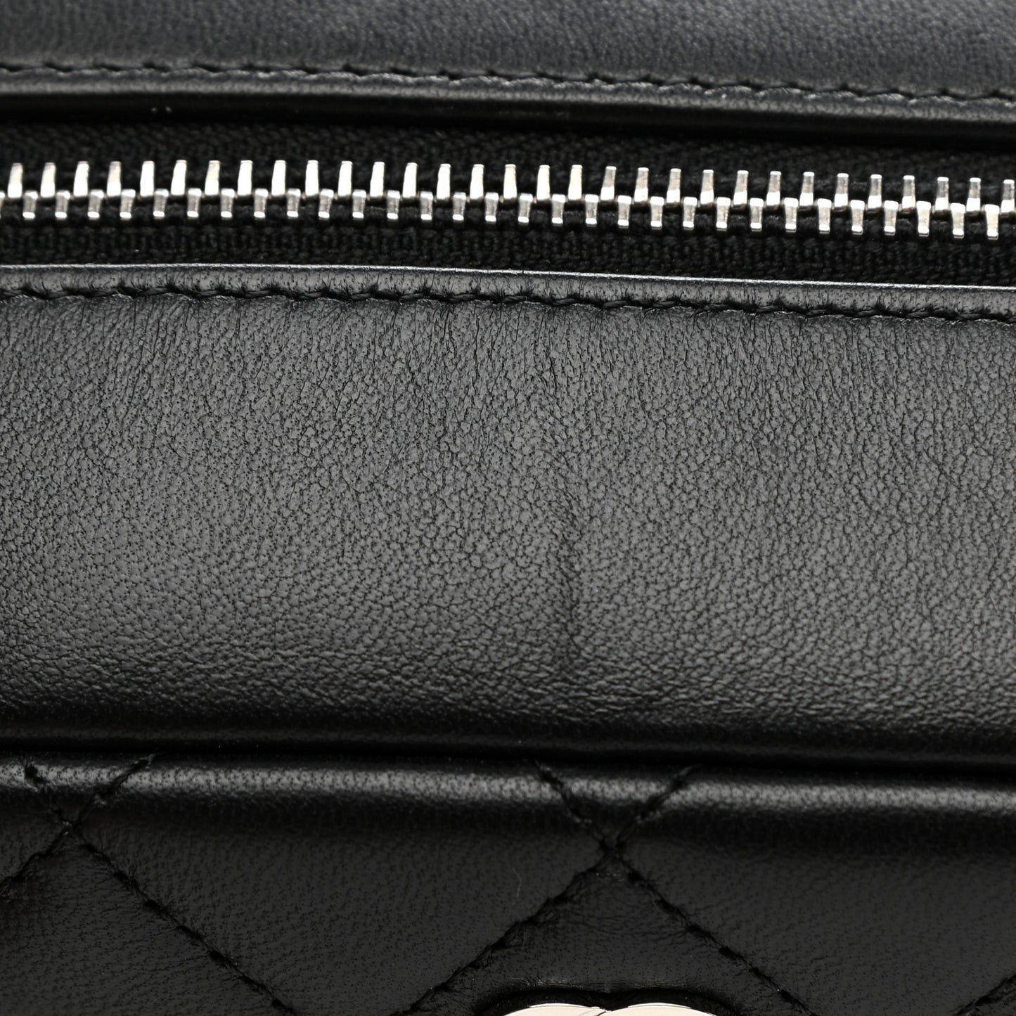Lambskin Quilted Medium Curvy Pouch Cosmetic Case Black