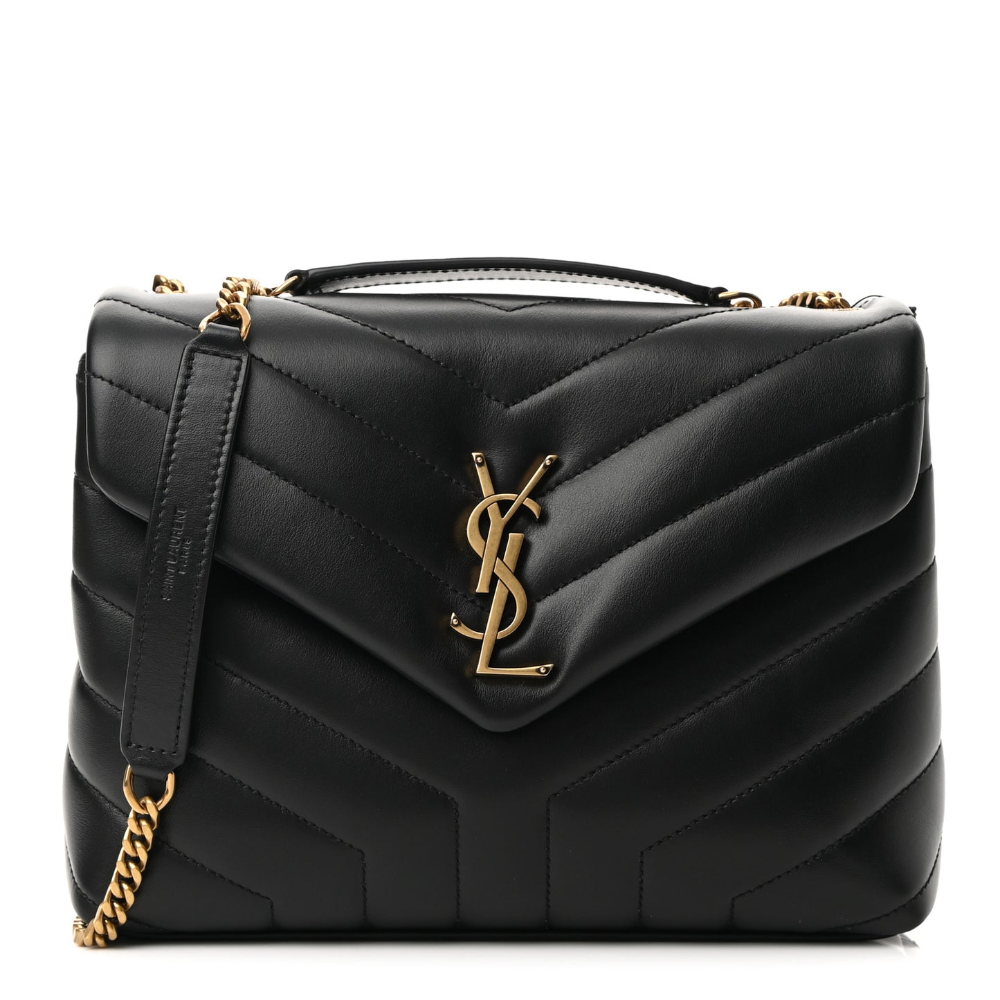 Calfskin Y Quilted Monogram Small Loulou Chain Satchel Black