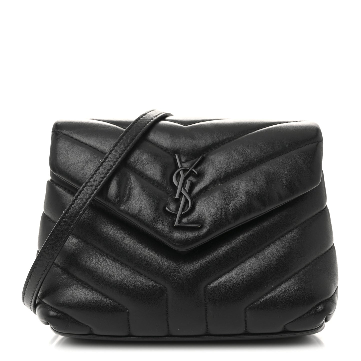 Calfskin Y Quilted Monogram Monochrome Toy Loulou Crossbody Bag Black