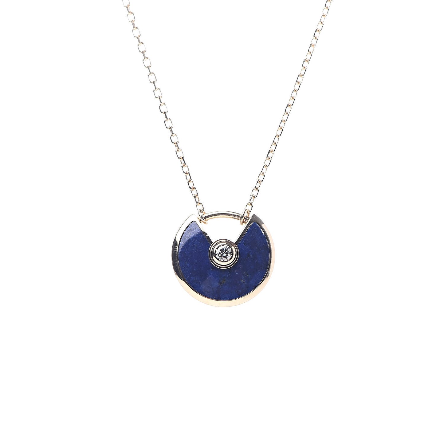 18K Yellow Gold Diamond Lapis Lazuli XS Amulette de Pendant Necklace