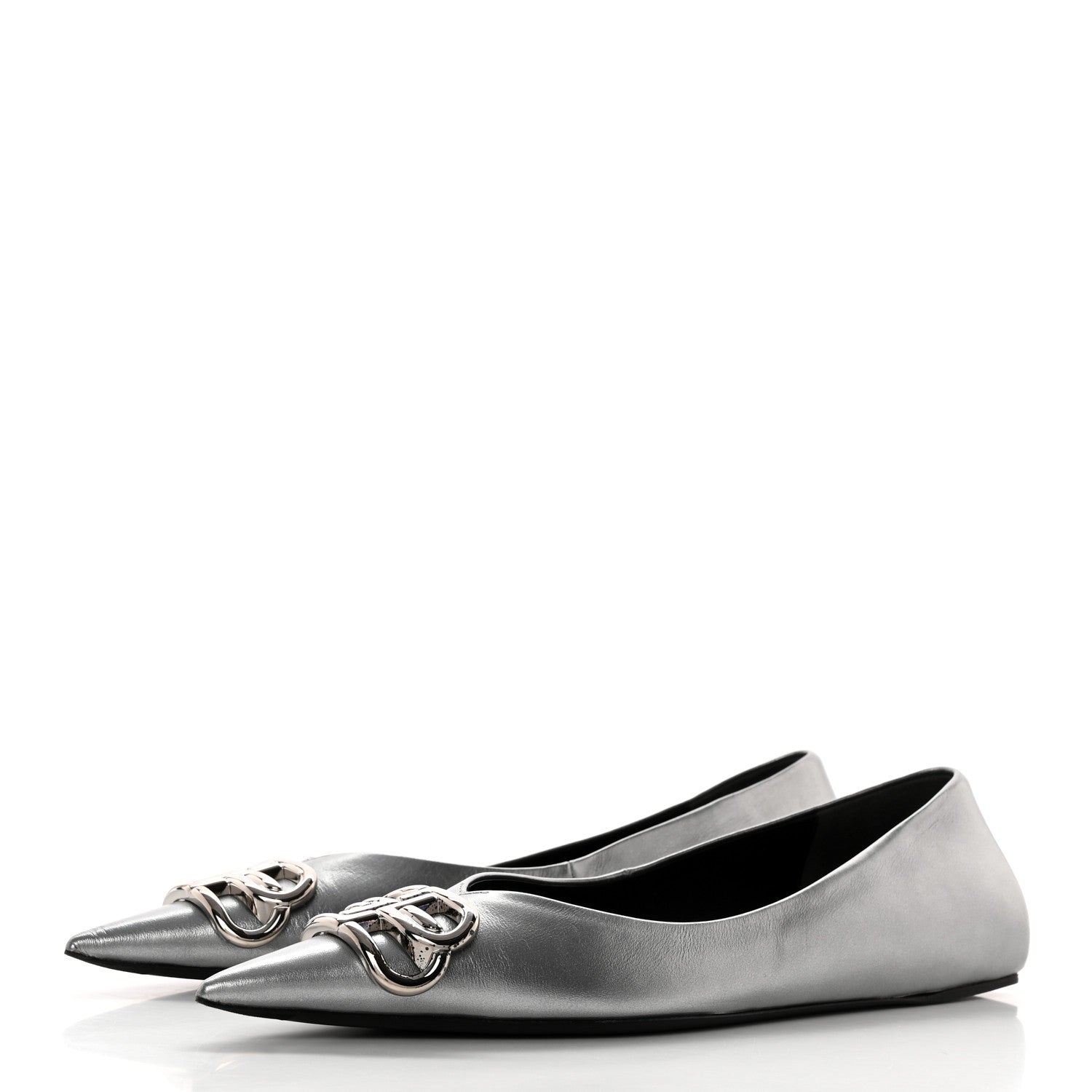 Balenciaga Metallic Calfskin BB Knife Pointy Toe Ballerina Flats 35.5 Silver Hardware 3 of 16