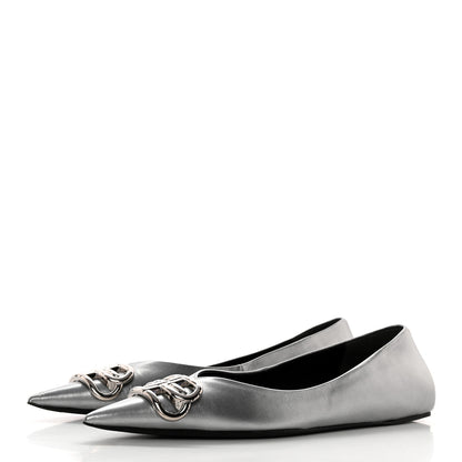 Balenciaga Metallic Calfskin BB Knife Pointy Toe Ballerina Flats 35.5 Silver Hardware 3 of 16