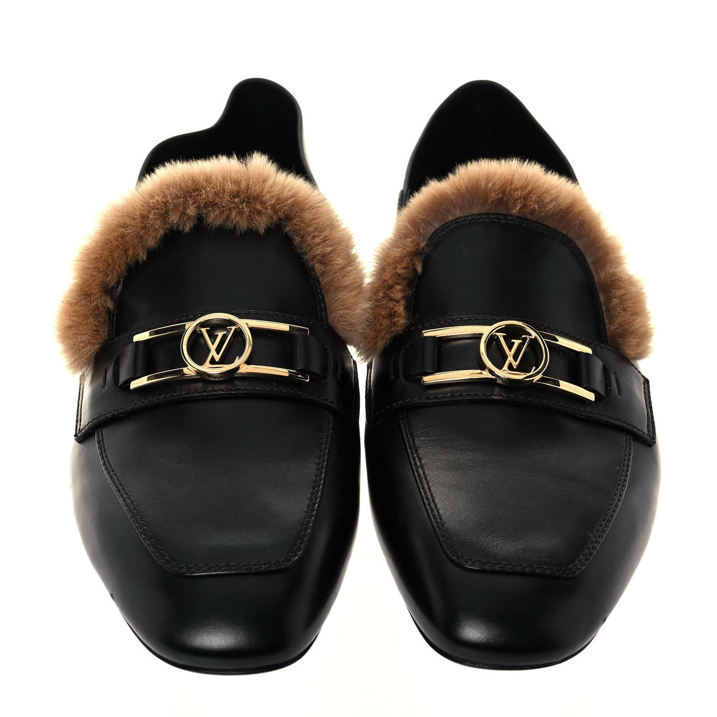 Calfskin Mink Upper Case Flat Loafer 38 Black