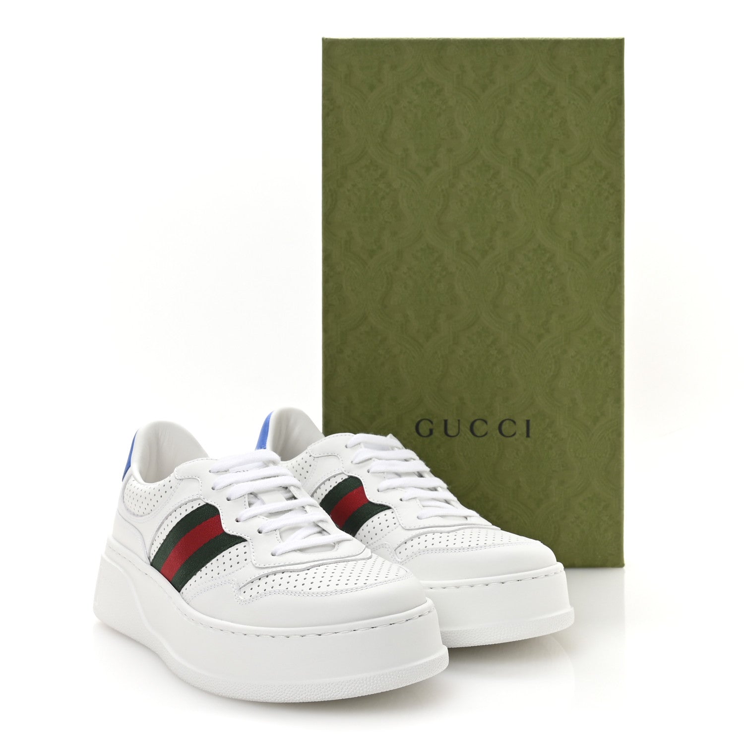 Gucci Calfskin Web Perforated Womens Platform 55mm Sneakers 39 White Bright Splash 9 of 9