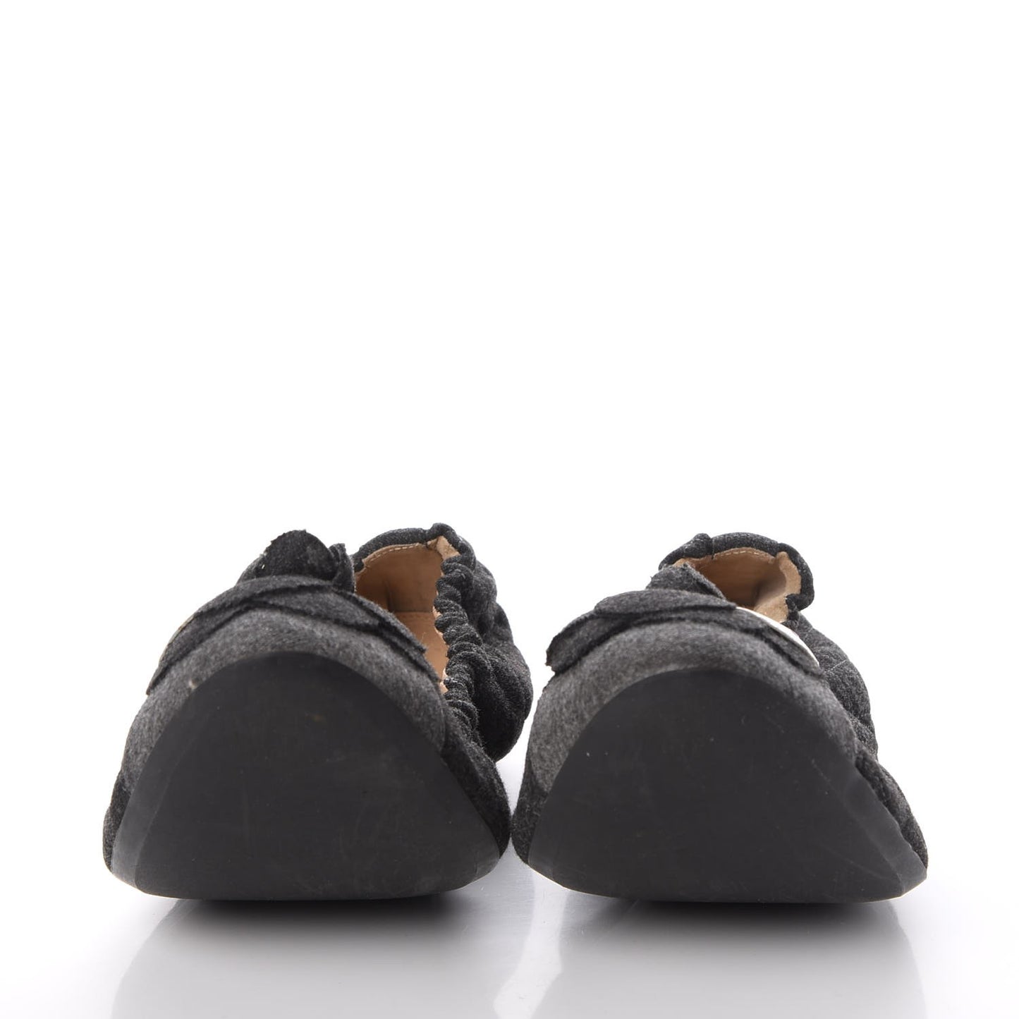 Tweed Quilted Camellia Cap Toe Ballerina Flats 40 Grey