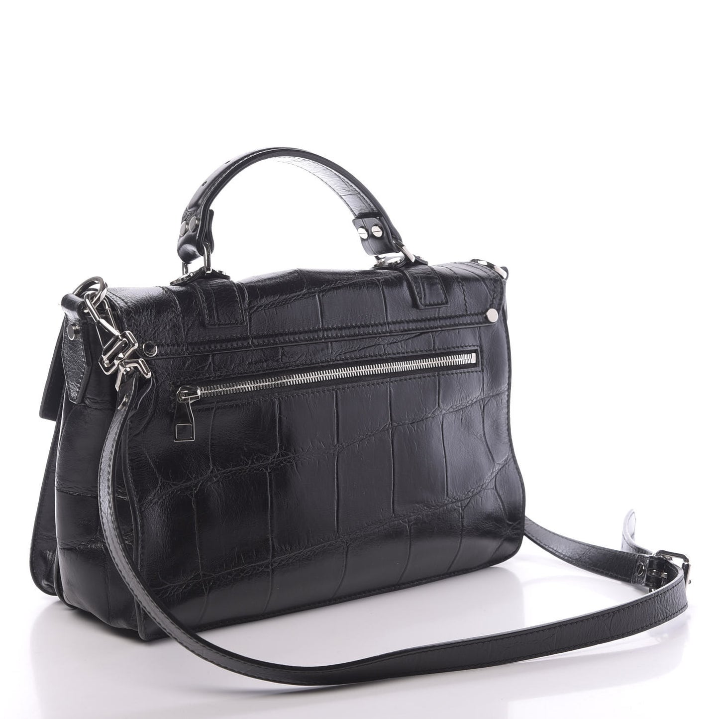 Calfskin Crocodile Embossed Medium PS1 Satchel Black