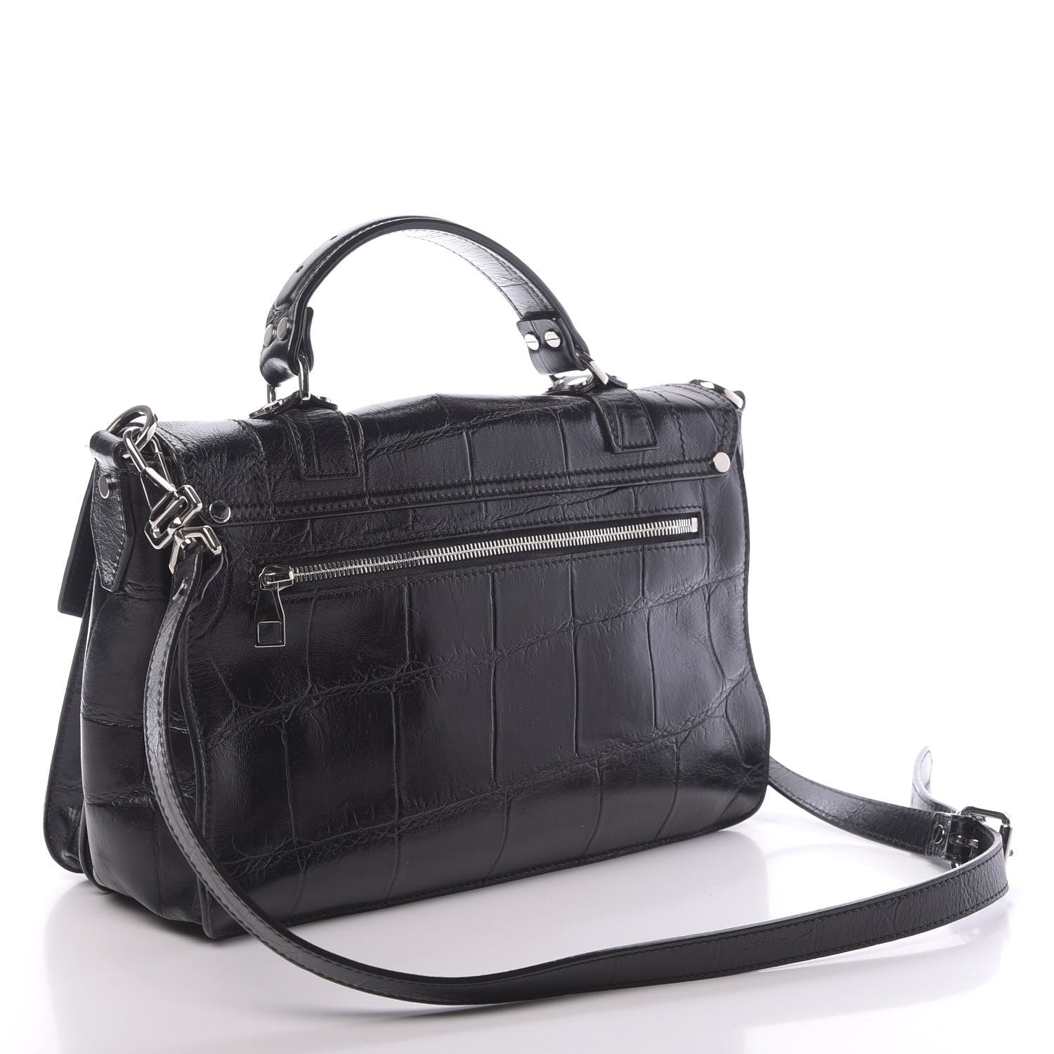 Proenza Schouler Calfskin Crocodile Embossed Medium PS1 Satchel Black 4 of 12