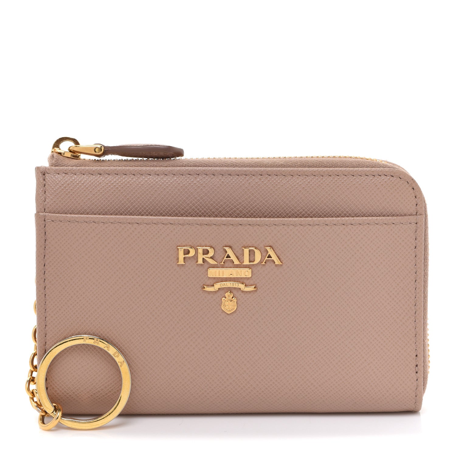 Prada Saffiano Metal Zip Around Keychain Cipria 1 of 7