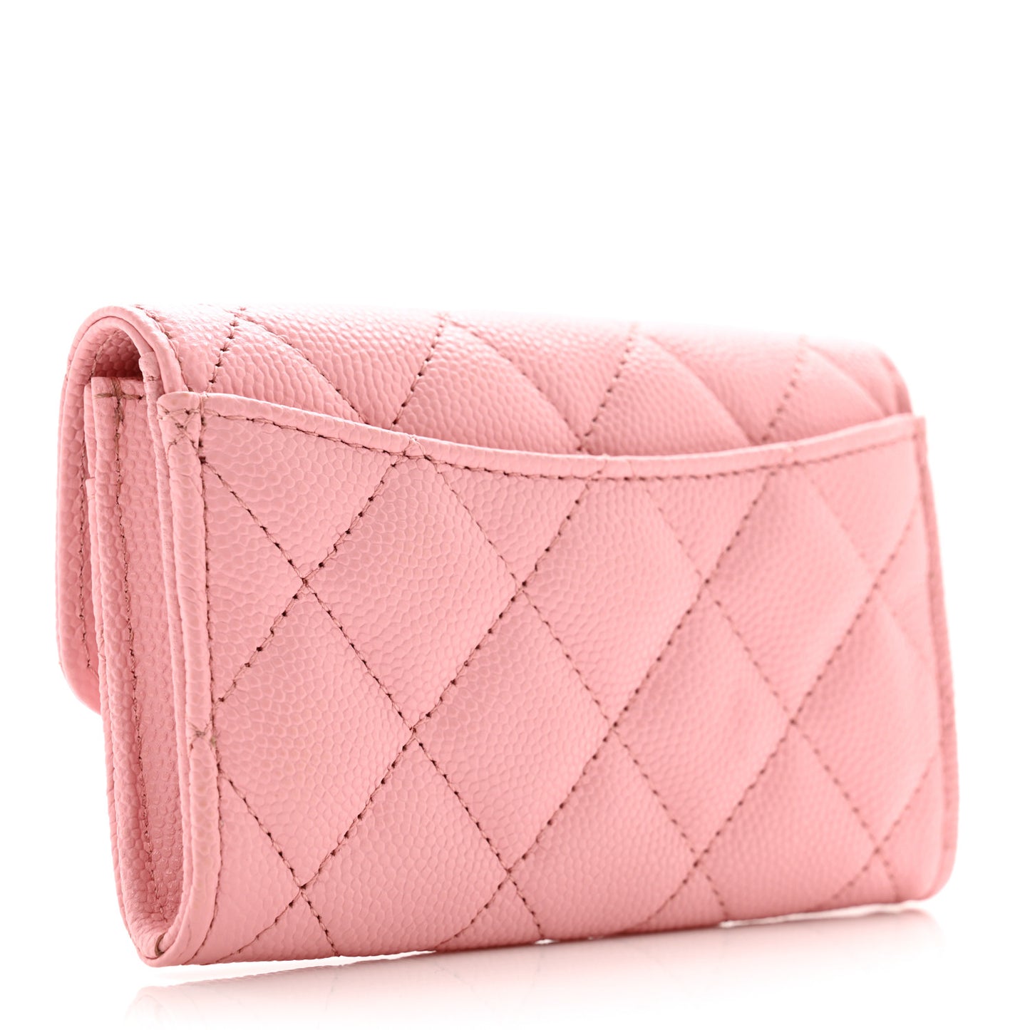 Caviar Quilted Flap Card Holder Wallet Light Pink