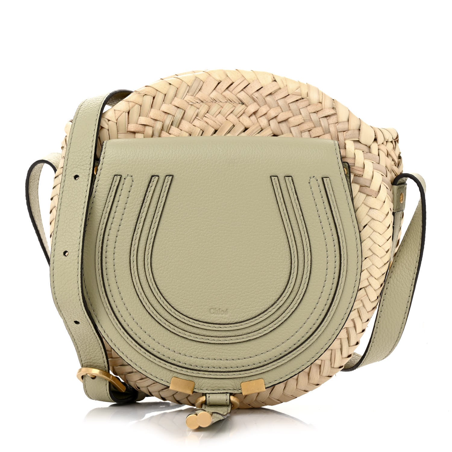 Chloe Raffia Small Grain Calfskin Small Marcie Basket Crossbody Faded Green 1 of 10