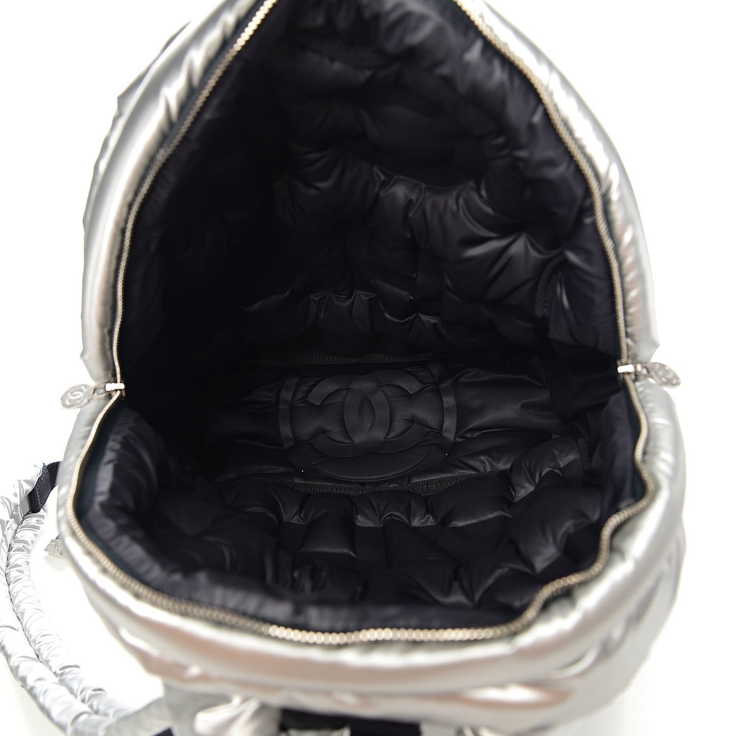 Nylon Embossed Doudoune Backpack Silver