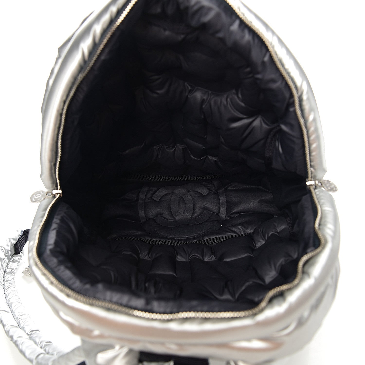 Chanel Nylon Embossed Doudoune Backpack Silver 4 of 8