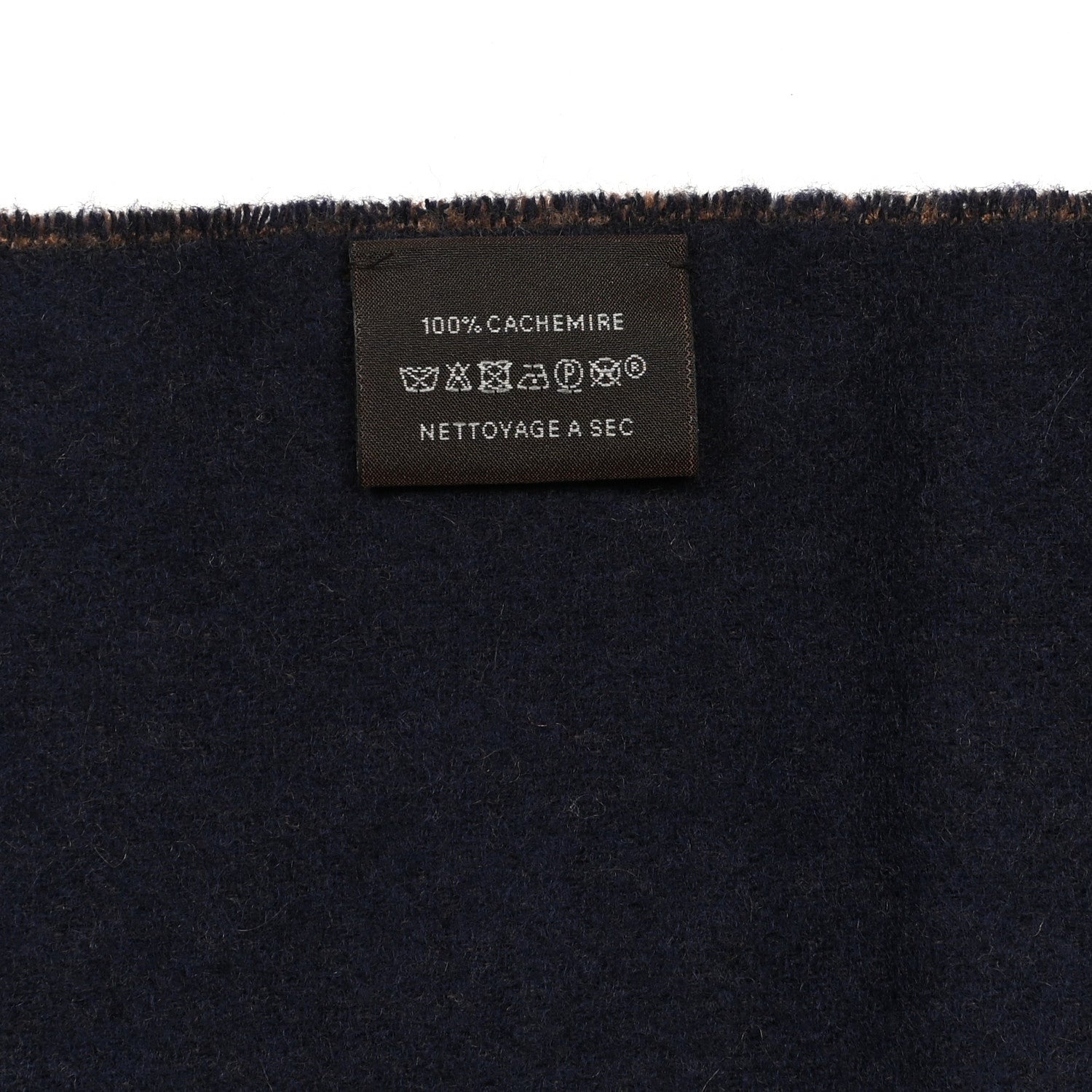 Hermes Cashmere Casaque Chevron Muffler Camel Marine 4 of 4