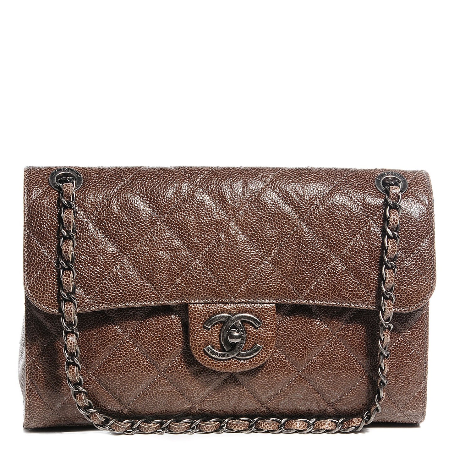Crumpled Grained Calfskin Medium CC Crave Flap Brown
