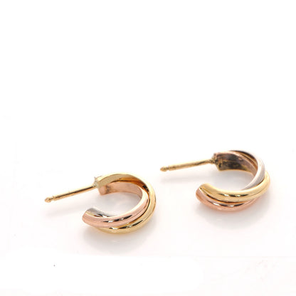 Cartier 18K Pink Yellow White Gold 13mm Trinity Hoop Earrings 3 of 6