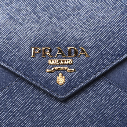 Prada Saffiano City Calf Clutch With Chain Bluette 14 of 15