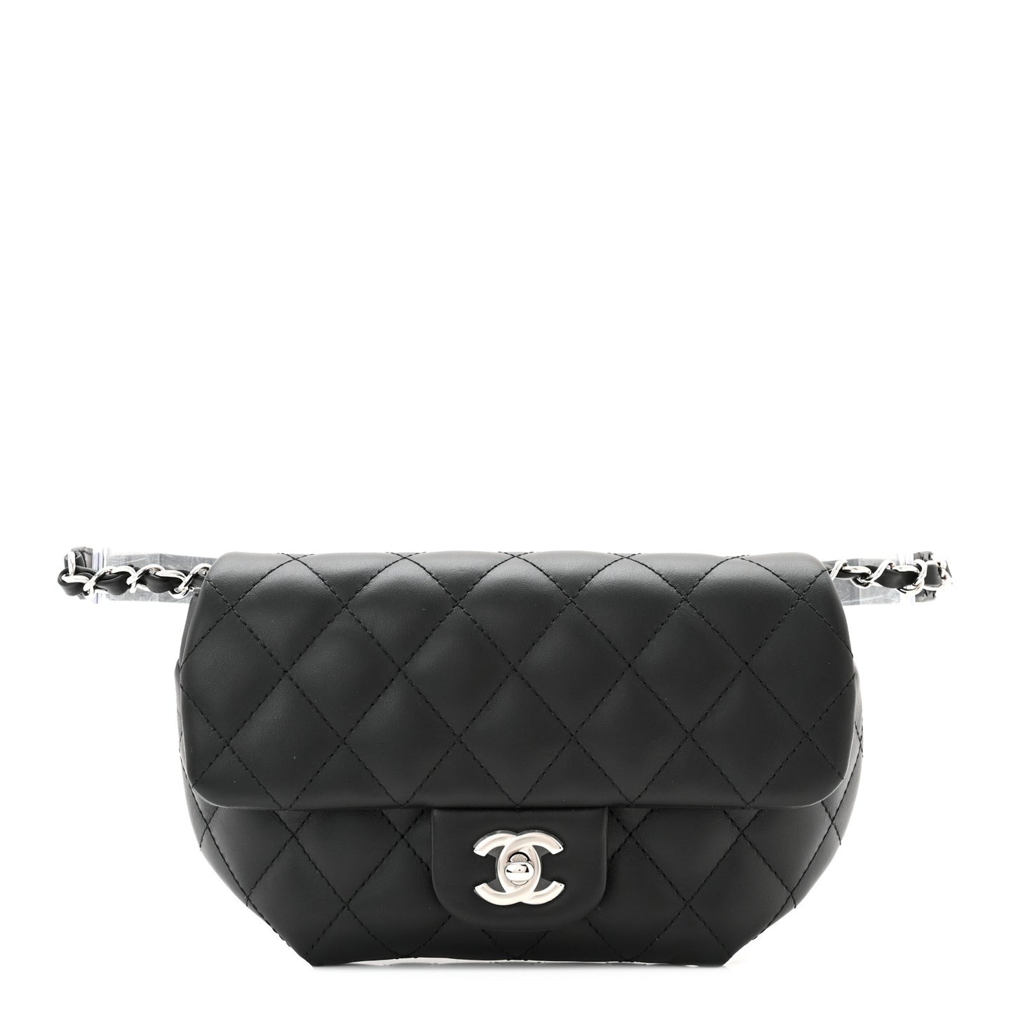 Calfskin Quilted CC Uniform Flap Belt Bag Black
