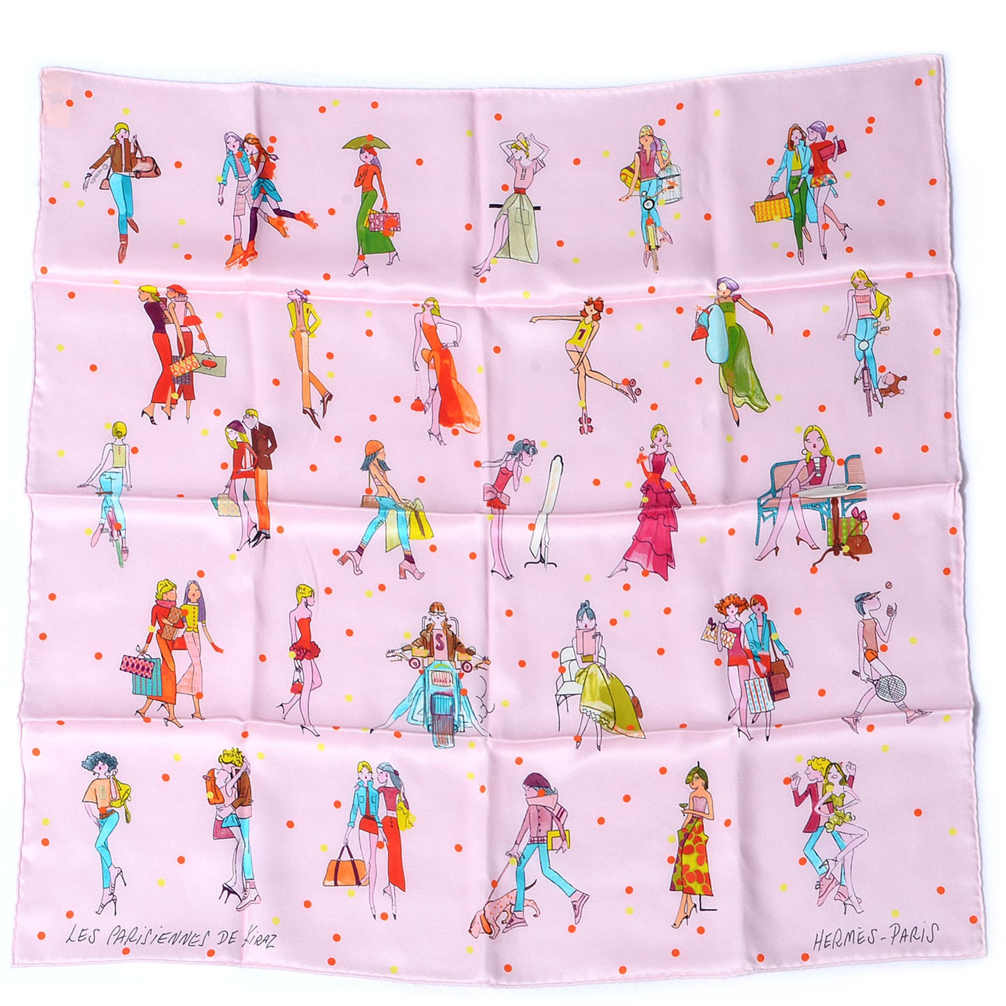 Silk Les Parisiennes Scarf 70 Rose Pale Turquoise Vert