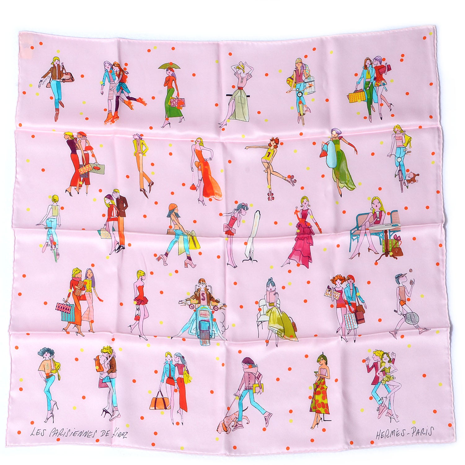 Hermes Silk Les Parisiennes Scarf 70 Rose Pale Turquoise Vert 2 of 7