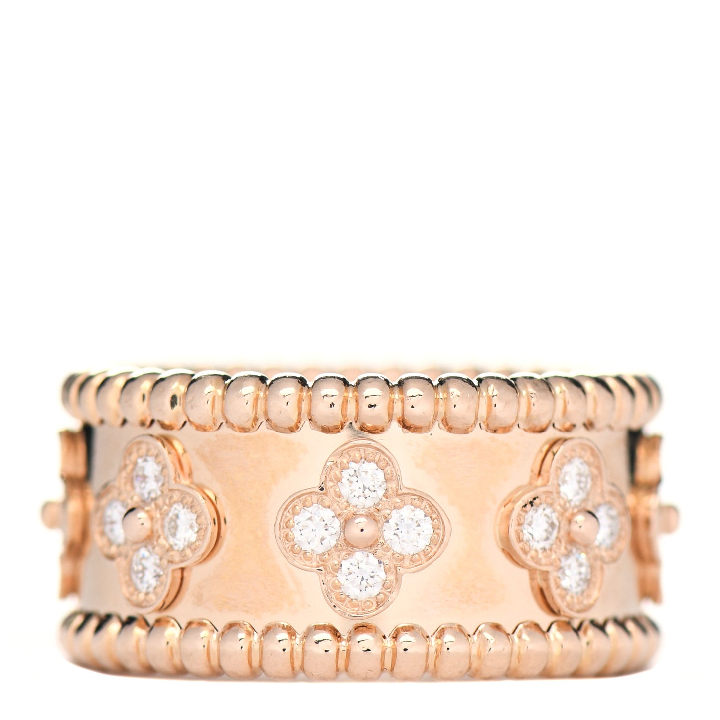 18K Rose Gold Diamond Perlee Clover Ring 55 7.25