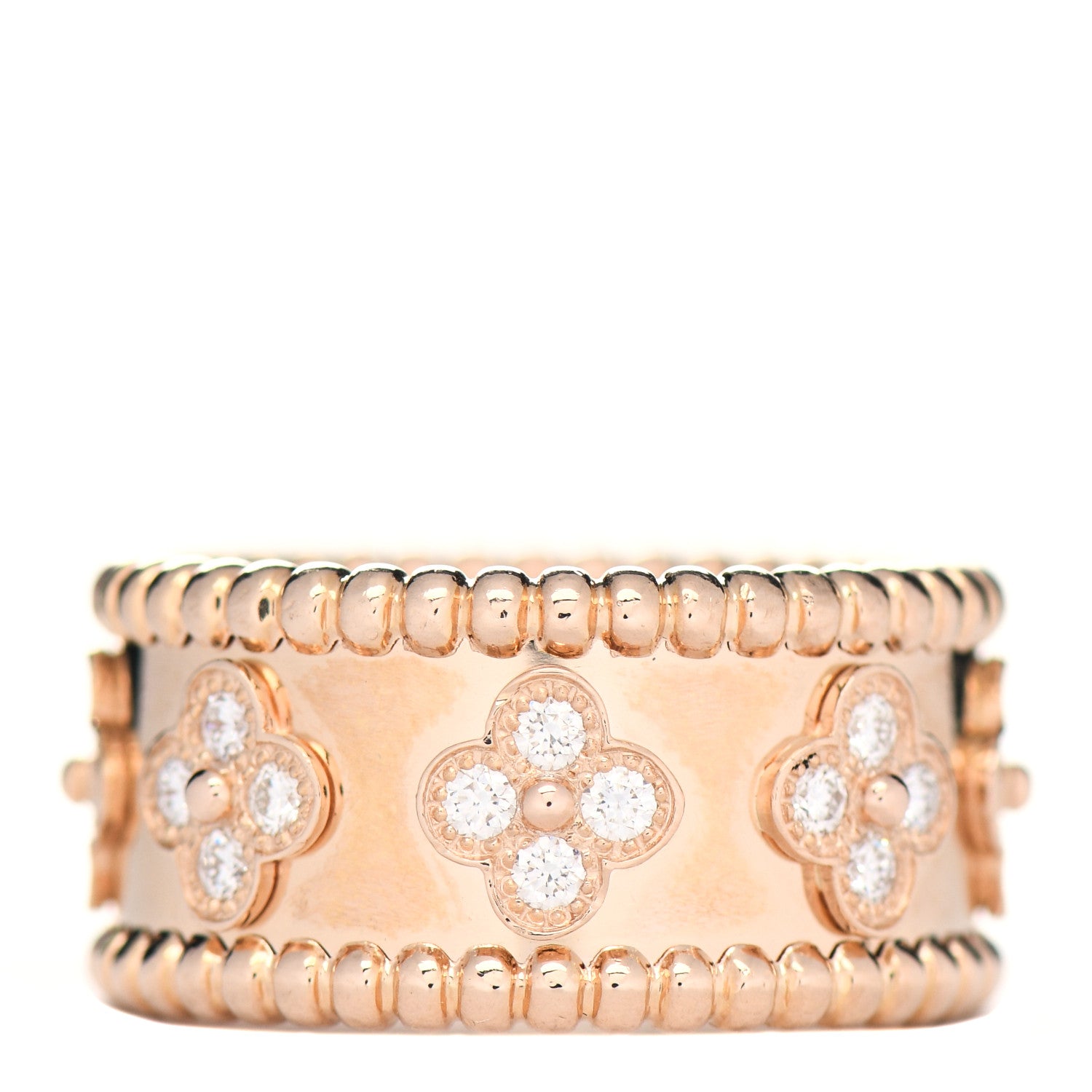 Van Cleef & Arpels 18K Rose Gold Diamond Perlee Clover Ring 55 7.25 3 of 5