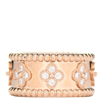 Van Cleef & Arpels 18K Rose Gold Diamond Perlee Clover Ring 55 7.25 3 of 5
