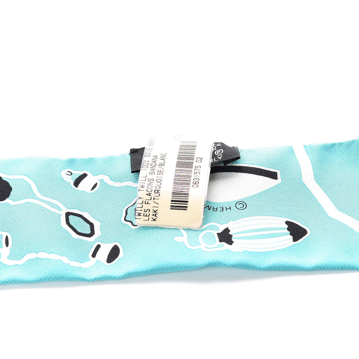 Silk Les Flacons Bandana Twilly Kaki Turquoise Blanc
