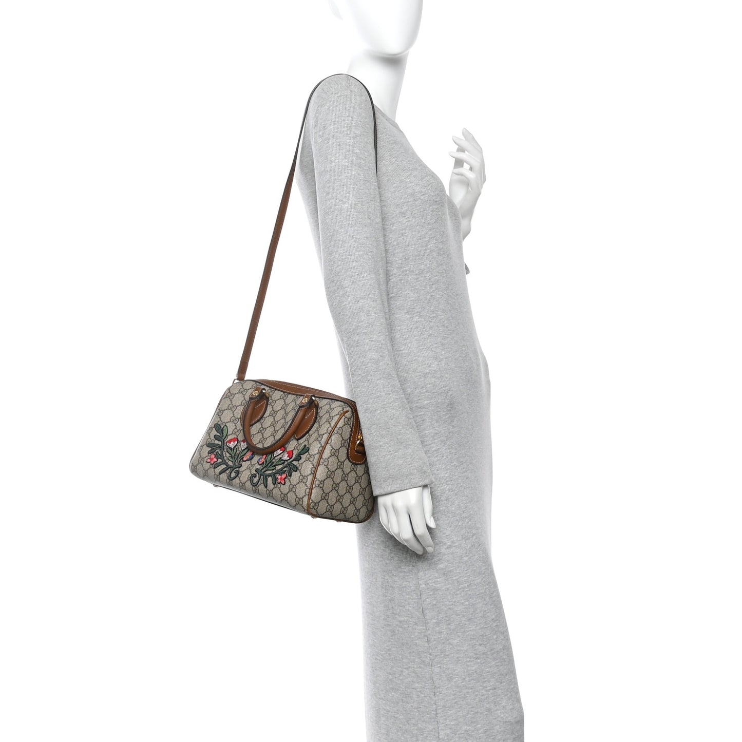 GG Supreme Monogram Floral Embroidered Small Boston Brown