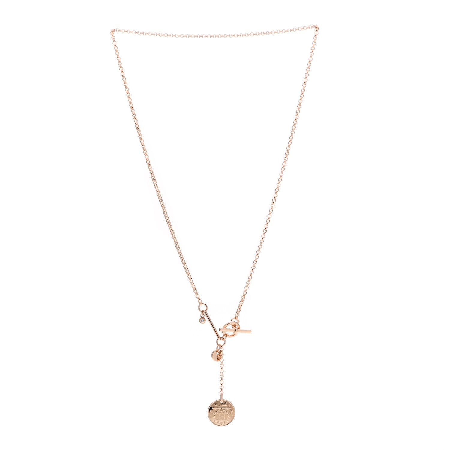 Hermes 18K Rose Gold Diamond PM Ex-Libris Pendant Necklace 3 of 5
